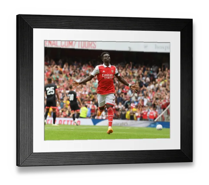 Framed Print : Arsenal's Bukayo Saka Scores First Goal in Emirates Cup Victory over Sevilla Framed Print : Arsenal's Bukayo Saka Scores First Goal in Emirates Cup Victory over Sevilla