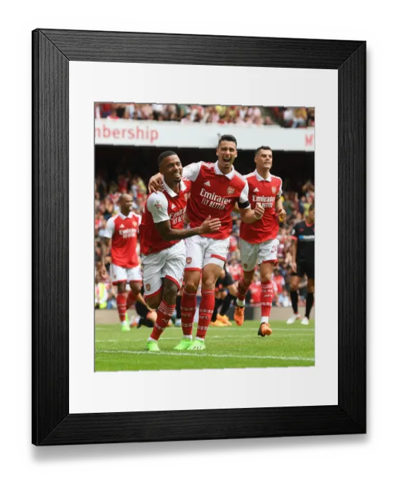 Framed Print : Five-Goal Blitz: Jesus and Martinelli's Euphoric Emirates Cup Celebration