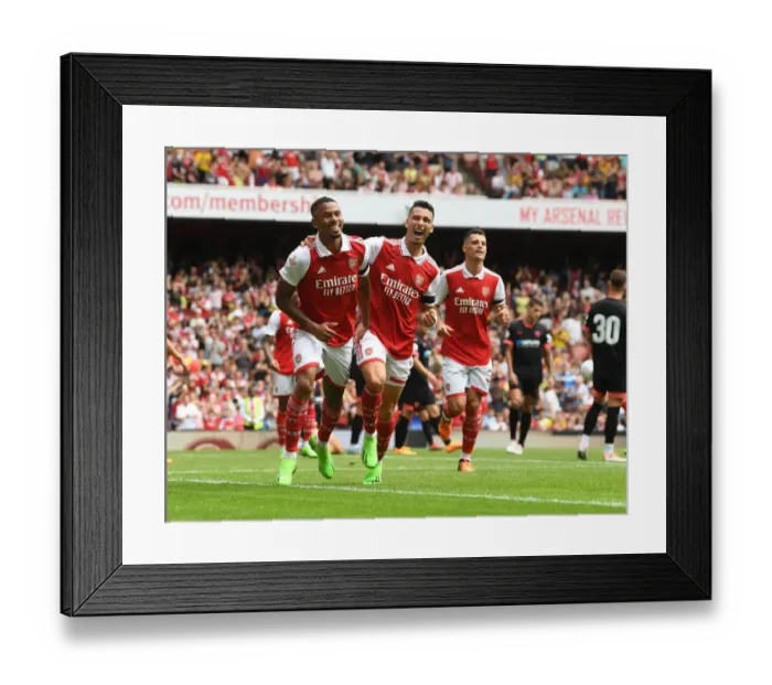 Framed Print : Five-Goal Frenzy: Jesus and Martinelli's Euphoric Emirates Cup Celebration