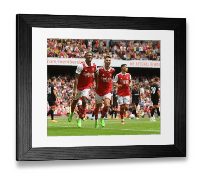 Framed Print : Arsenal's Gabriel Jesus and Martinelli Celebrate Five-Goal Lead Over Sevilla in Emirates Cup 2022 Framed Print : Arsenal's Gabriel Jesus and Martinelli Celebrate Five-Goal Lead Over Sevilla in Emirates Cup 2022