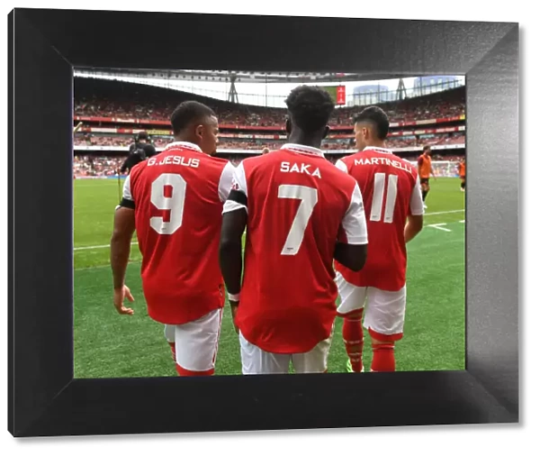 Arsenal's Jesus, Saka, and Martinelli in Action: Arsenal vs Sevilla, Emirates Cup 2022
