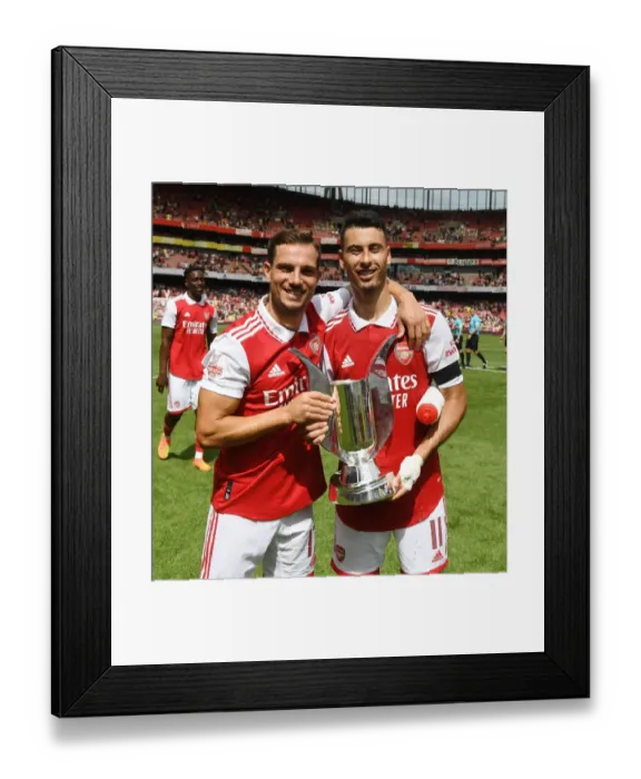 Framed Print : Arsenal's Cedric and Gabriel Martinelli Lift Emirates Cup After Arsenal v Sevilla Friendly Framed Print : Arsenal's Cedric and Gabriel Martinelli Lift Emirates Cup After Arsenal v Sevilla Friendly