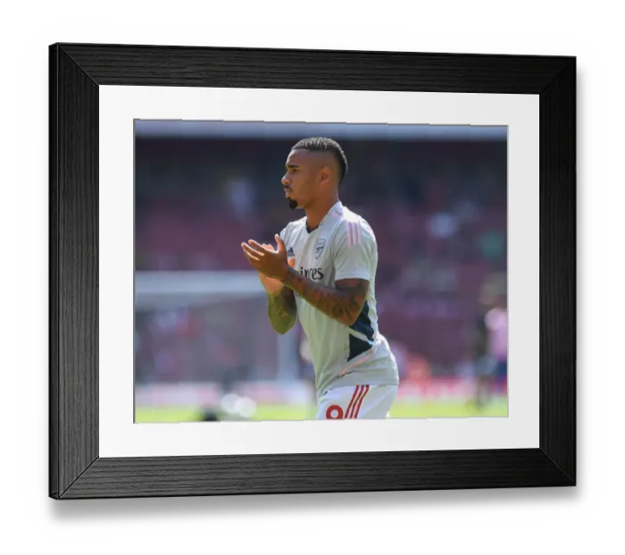 Framed Print : Arsenal's Gabriel Jesus Goes Head-to-Head with Leicester City in 2022-23 Premier League Showdown