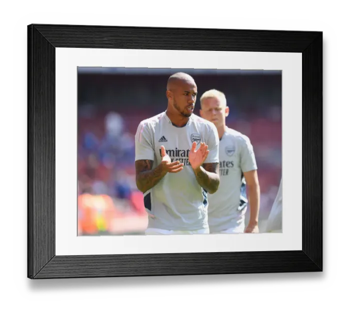 Framed Print : Arsenal's Gabriel Magalhães Gears Up for Arsenal v Leicester City Clash (2022-23 Premier League)