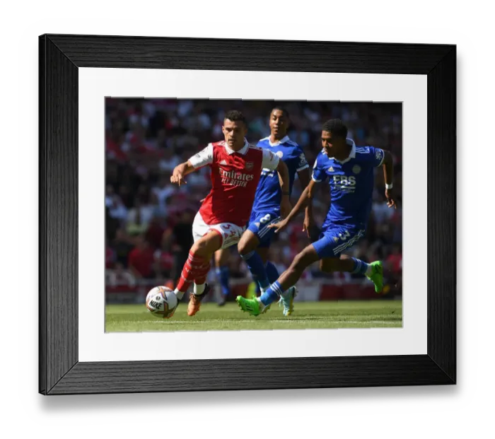 Framed Print : Arsenal vs Leicester City: Granit Xhaka Clashes with Wesley Fofana in Premier League Showdown (2022-23)