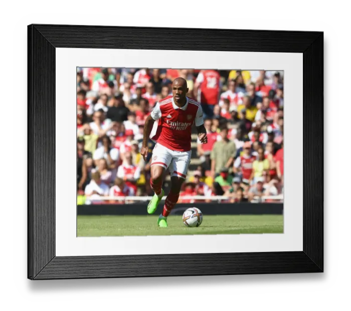 Framed Print : Arsenal's Gabriel Magalhaes in Action Against Leicester City - Premier League 2022-23