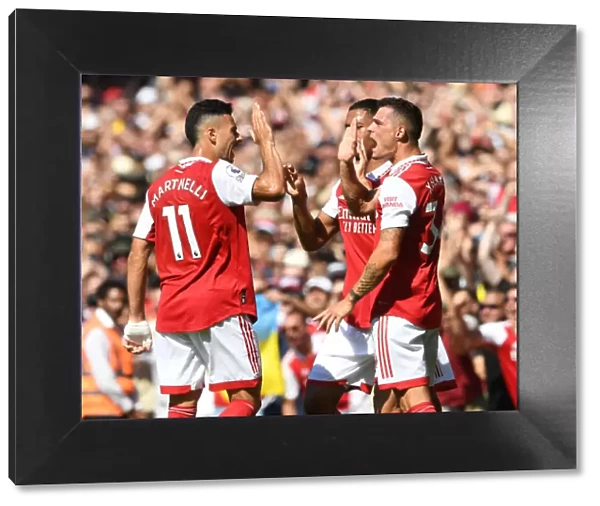 Arsenal's Xhaka and Martinelli Celebrate First Goal Against Leicester City (2022-23)