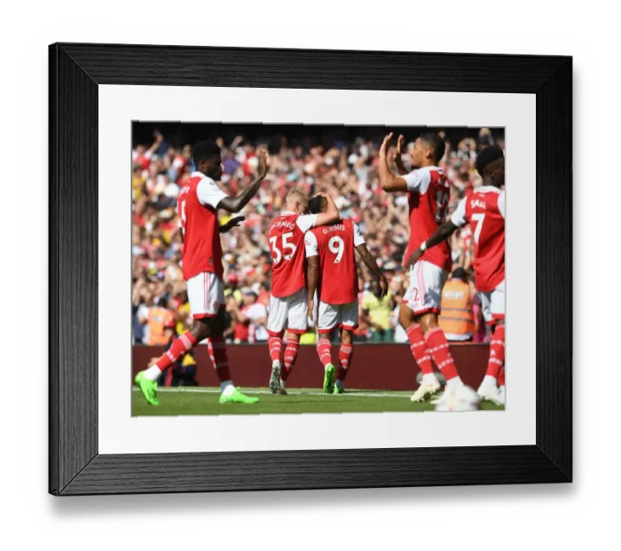 Framed Print : Arsenal's Gabriel Jesus Scores First Goal vs. Leicester City in 2022-23 Premier League