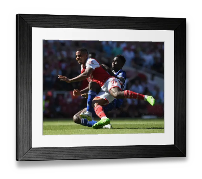 Framed Print : Arsenal vs Leicester: Gabriel Jesus Clashes with Wilfred Ndidi in Premier League Showdown (2022-23)