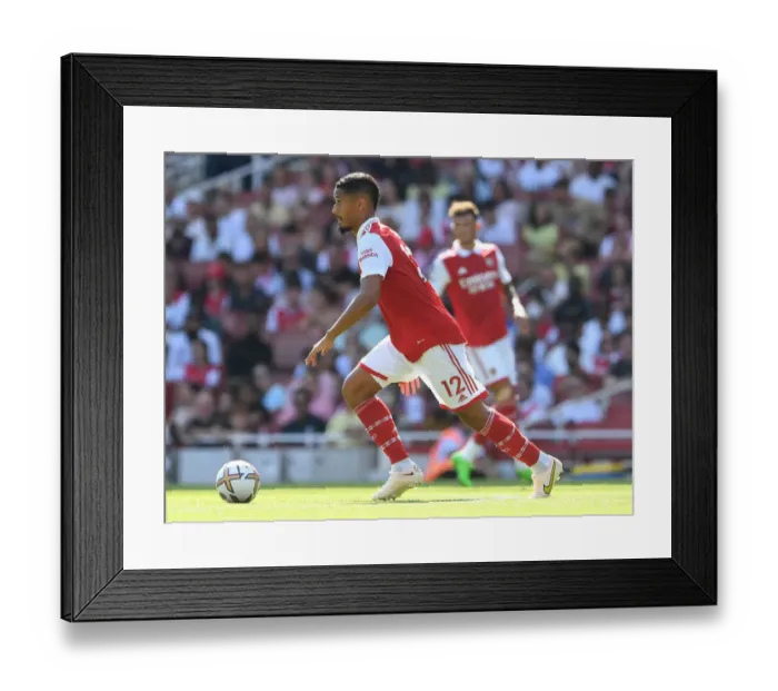 Framed Print : William Saliba's Premier League Debut: Arsenal vs Leicester City, 2022-23 Season