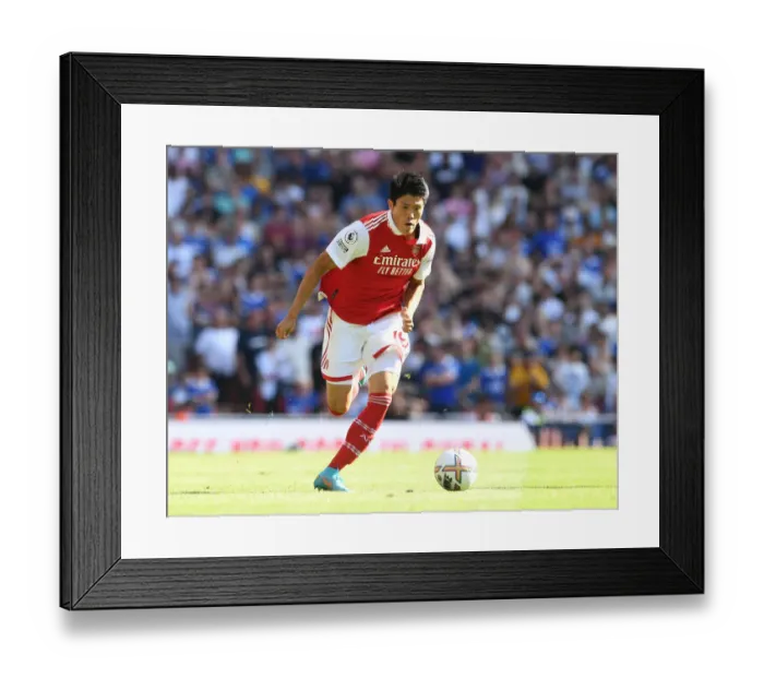 Framed Print : Arsenal's Tomiyasu Shines: Arsenal vs. Leicester City, Premier League 2022-23