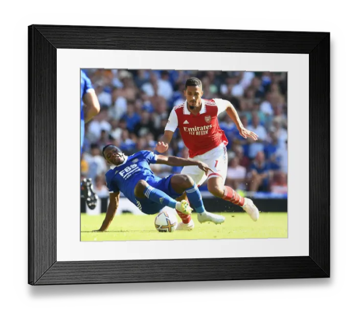 Framed Print : Arsenal vs Leicester: Saliba Clashes with Daka in Premier League Showdown (2022-23)
