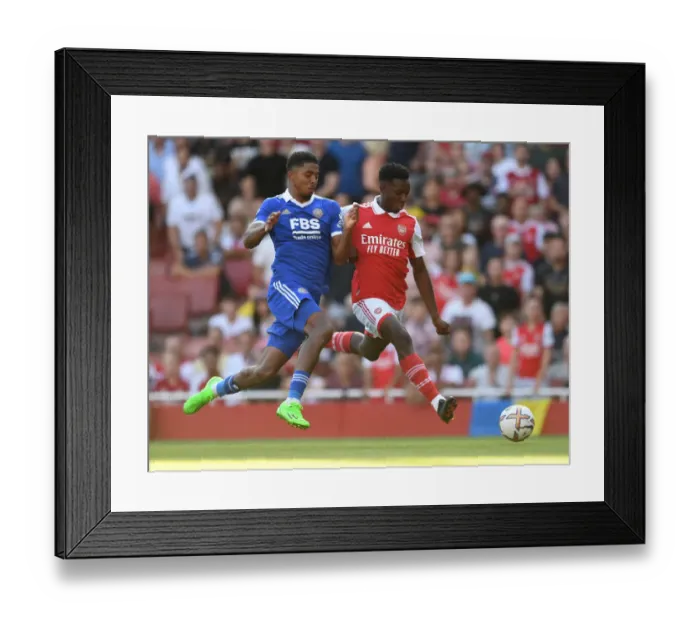 Framed Print : Arsenal vs Leicester City: Eddie Nketiah Clashes with Wesley Fofana in Premier League Showdown (2022-23) Framed Print : Arsenal vs Leicester City: Eddie Nketiah Clashes with Wesley Fofana in Premier League Showdown (2022-23)