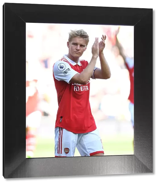 Arsenal's Martin Odegaard Celebrates with Fans after Arsenal v Leicester City Match, 2022-23 Premier League