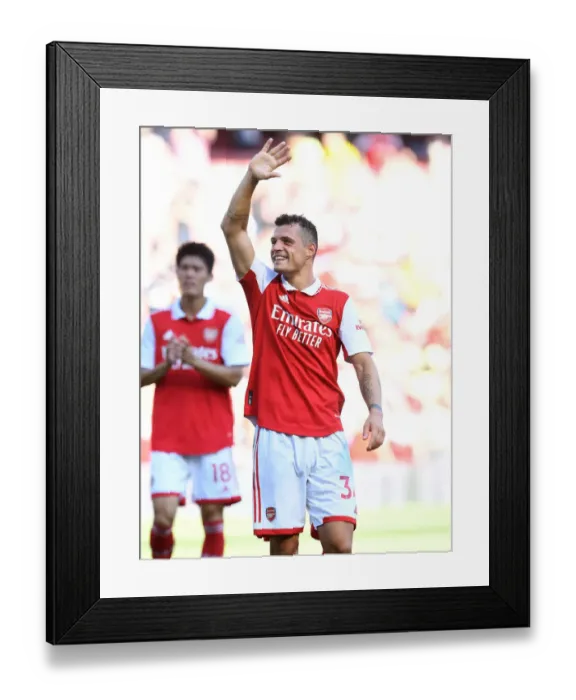 Framed Print : Granit Xhaka's Emotional Family Reunion: Arsenal's Victory Over Leicester City (2022-23) Framed Print : Granit Xhaka's Emotional Family Reunion: Arsenal's Victory Over Leicester City (2022-23)