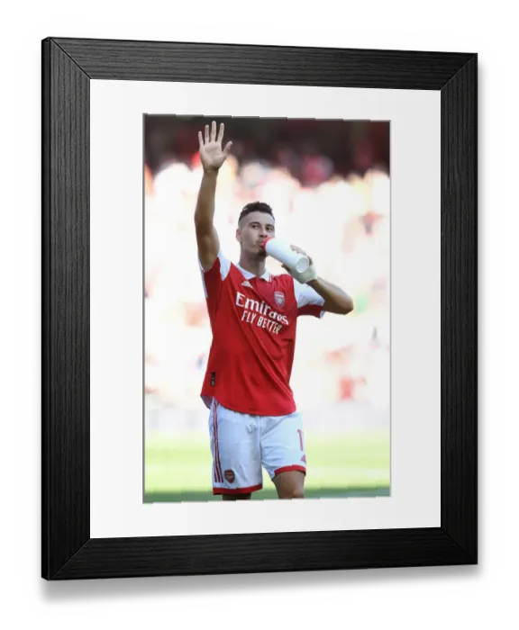 Framed Print : Arsenal's Gabriel Martinelli Celebrates Win Against Leicester City in 2022-23 Premier League