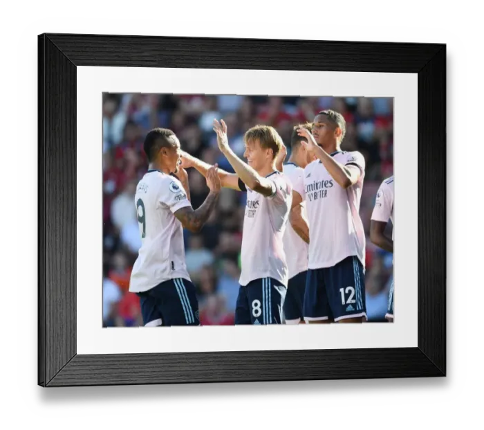 Framed Print : Arsenal's Martin Odegaard and Gabriel Jesus Celebrate Goals Against AFC Bournemouth in 2022-23 Premier League