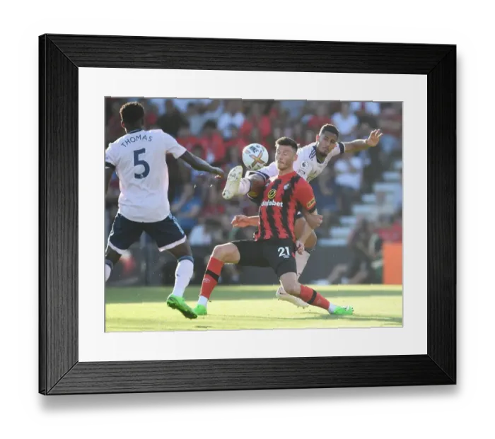 Framed Print : Gabriel vs. Kieffer Moore: A Premier League Showdown at Vitality Stadium