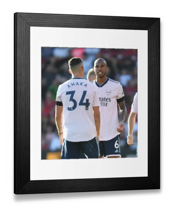 Framed Print : Arsenal's Xhaka and Gabriel Face Off Against AFC Bournemouth in 2022-23 Premier League Clash
