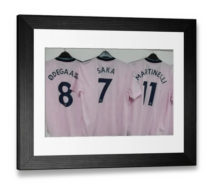 Framed Print : Arsenal Players Shirts in Arsenal Changing Room Before AFC Bournemouth Match (2022-23) Framed Print : Arsenal Players Shirts in Arsenal Changing Room Before AFC Bournemouth Match (2022-23)