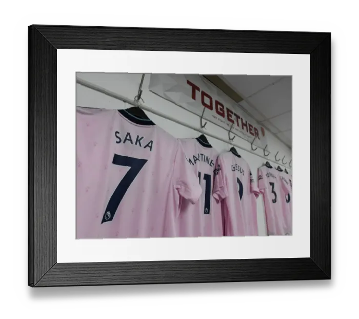 Framed Print : A Glimpse into Bukayo Saka's Arsenal Changing Room Before the AFC Bournemouth Match (2022-23)