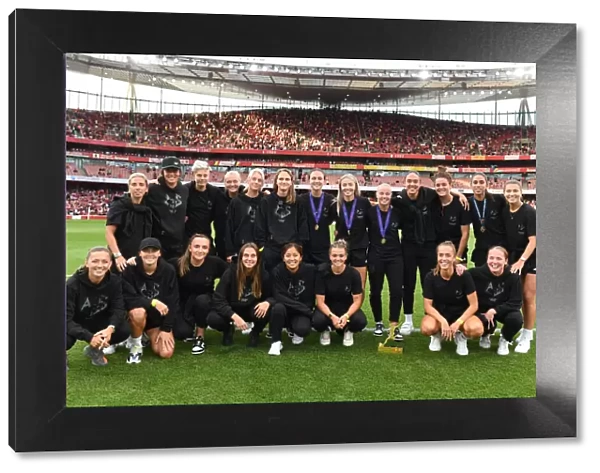 Arsenal Women's Team Half Time Gathering at Emirates Stadium during Arsenal v Fulham Match, 2022-23