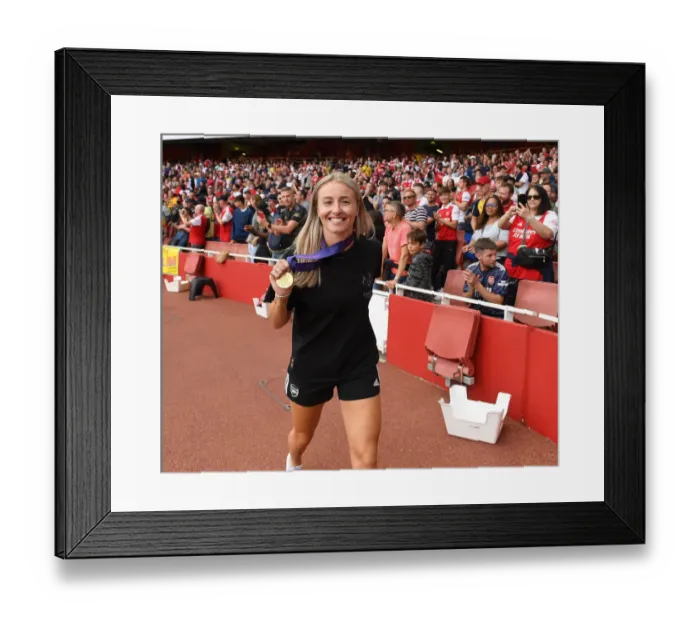 Framed Print : Arsenal's Leah Williamson Celebrates Euros Victory at Emirates: Arsenal FC vs Fulham FC, Premier League 2022-23