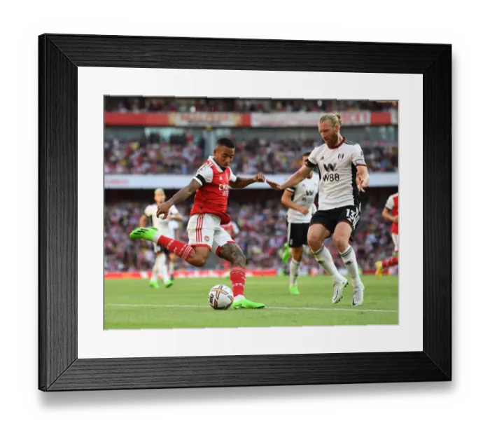 Framed Print : Arsenal's Gabriel Jesus Faces Off Against Fulham's Tim Ream in Premier League Clash Framed Print : Arsenal's Gabriel Jesus Faces Off Against Fulham's Tim Ream in Premier League Clash