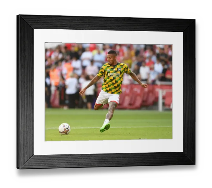 Framed Print : Arsenal's Gabriel Jesus Warms Up Ahead of Arsenal v Fulham Premier League Clash (2022-23)