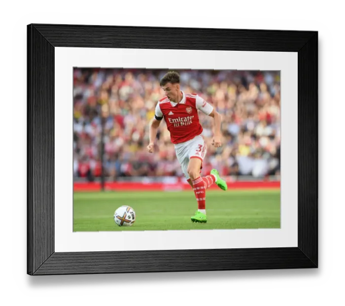 Framed Print : Arsenal's Kieran Tierney in Action: Arsenal vs. Fulham, 2022-23 Premier League