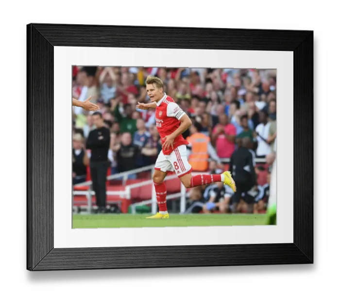 Framed Print : Martin Odegaard Scores First Goal: Arsenal FC Triumphs Over Fulham FC in Premier League 2022-23