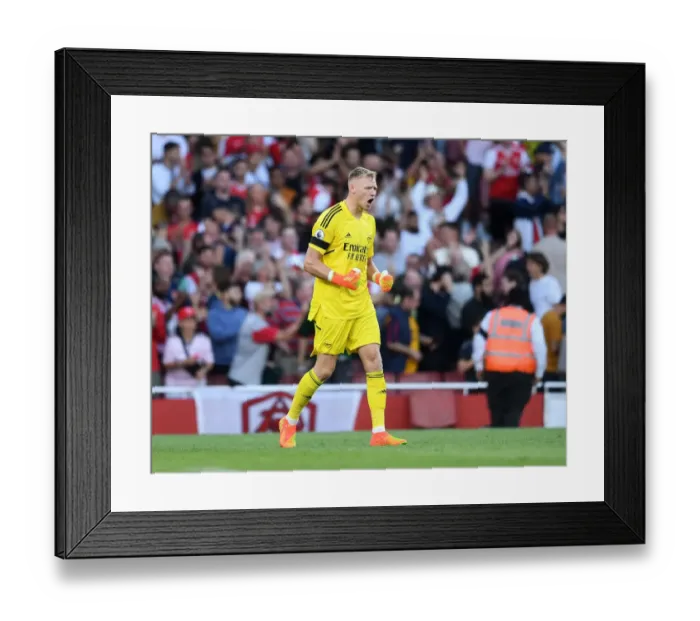 Framed Print : Arsenal Celebrate Premier League Victory Over Fulham: Aaron Ramsdale's Emotional Final Whistle Framed Print : Arsenal Celebrate Premier League Victory Over Fulham: Aaron Ramsdale's Emotional Final Whistle