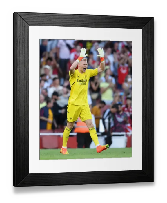 Framed Print : Arsenal Clinch Premier League Title: Aaron Ramsdale's Emotional Whistle Celebration