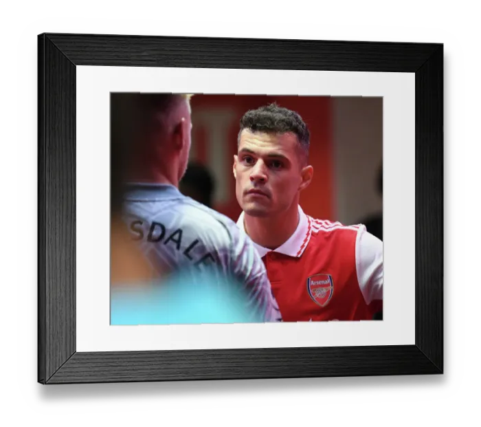 Framed Print : Granit Xhaka: Arsenal's Midfield Maestro in Action against Aston Villa, Premier League 2022-23