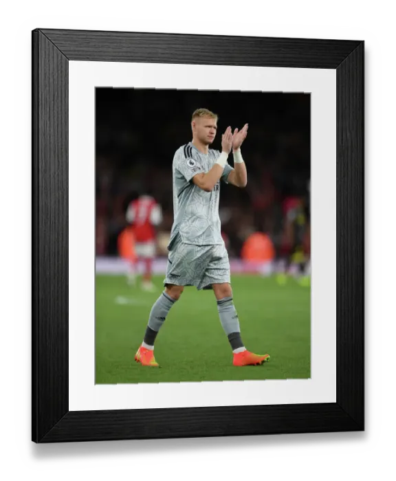 Framed Print : Arsenal's Aaron Ramsdale Reacts to Win Against Aston Villa, Premier League 2022-23