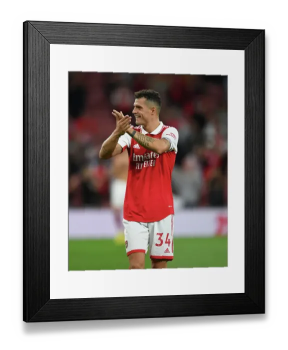 Framed Print : Arsenal's Granit Xhaka Celebrates with Fans after Arsenal v Aston Villa Win, 2022-23 Premier League Framed Print : Arsenal's Granit Xhaka Celebrates with Fans after Arsenal v Aston Villa Win, 2022-23 Premier League