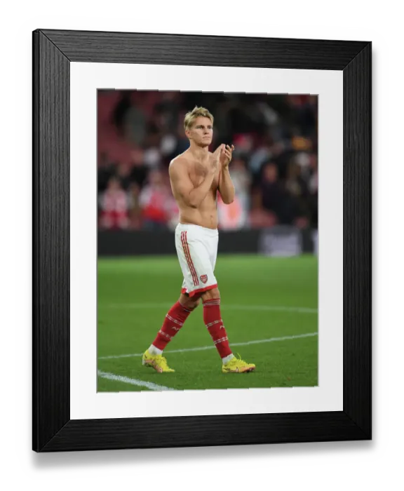 Framed Print : Arsenal's Martin Odegaard Celebrates with Fans after Arsenal v Aston Villa Win, 2022-23 Premier League