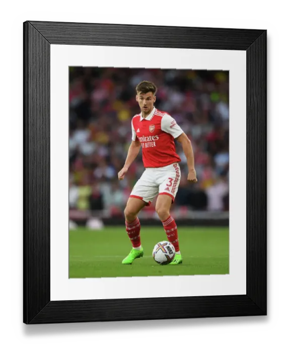 Framed Print : Arsenal's Kieran Tierney in Action: Arsenal vs. Aston Villa, 2022-23 Premier League