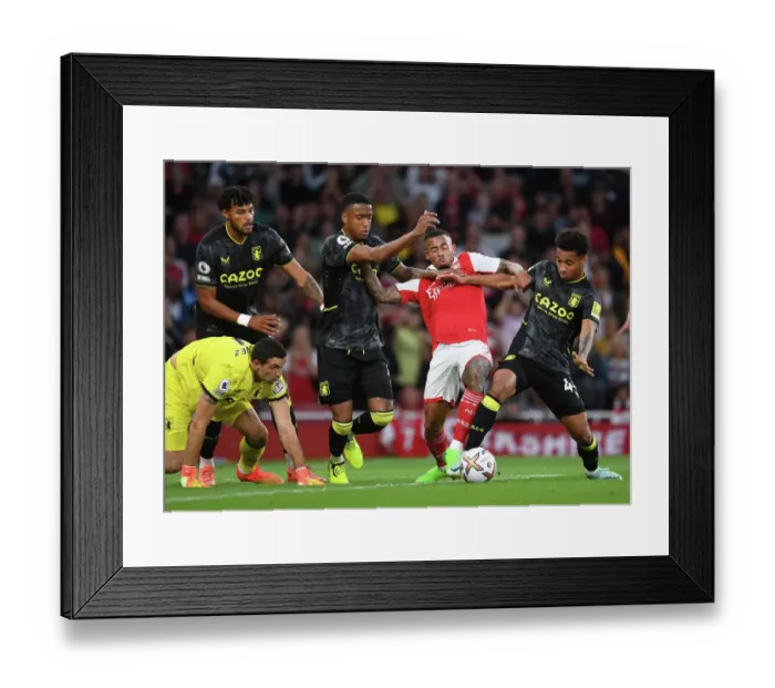 Framed Print : Arsenal vs Aston Villa: Gabriel Jesus Tangles with Defenders in Premier League Clash (2022-23) Framed Print : Arsenal vs Aston Villa: Gabriel Jesus Tangles with Defenders in Premier League Clash (2022-23)