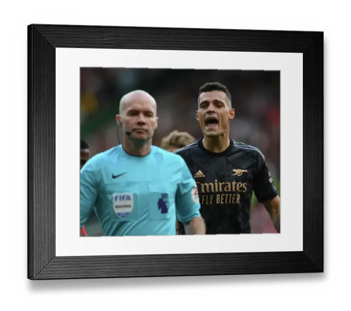 Framed Print : Premier League Clash: Xhaka Faces Manchester United at Old Trafford, 2022-23 Framed Print : Premier League Clash: Xhaka Faces Manchester United at Old Trafford, 2022-23