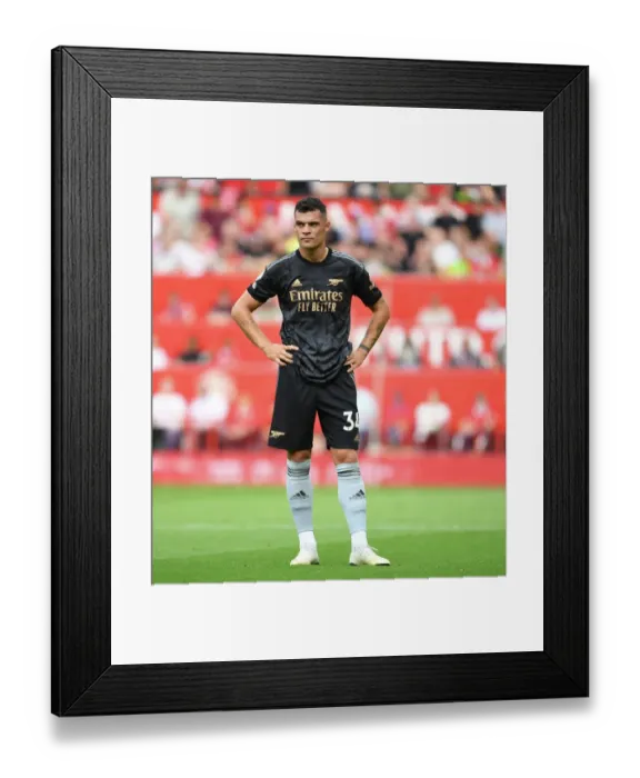 Framed Print : Xhaka at Old Trafford: Manchester United vs. Arsenal, Premier League 2022-23