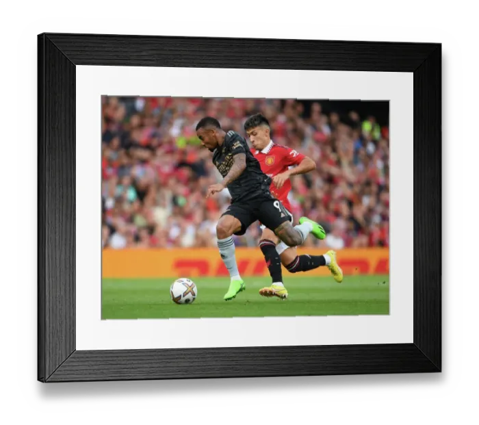 Framed Print : Gabriel Jesus Thrilling Sprint: Arsenal's Exciting Attack Overtakes Manchester United in the 2022-23 Premier League