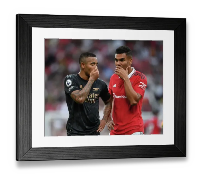 Framed Print : Gabriel Jesus and Carlos Casemiro Lock Horns: Manchester United vs. Arsenal Football Club, Premier League 2022-23