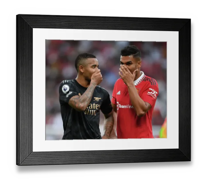 Framed Print : Gabriel Jesus vs Casemiro: Intense Face-Off in Manchester United vs Arsenal Premier League Clash (2022-23)