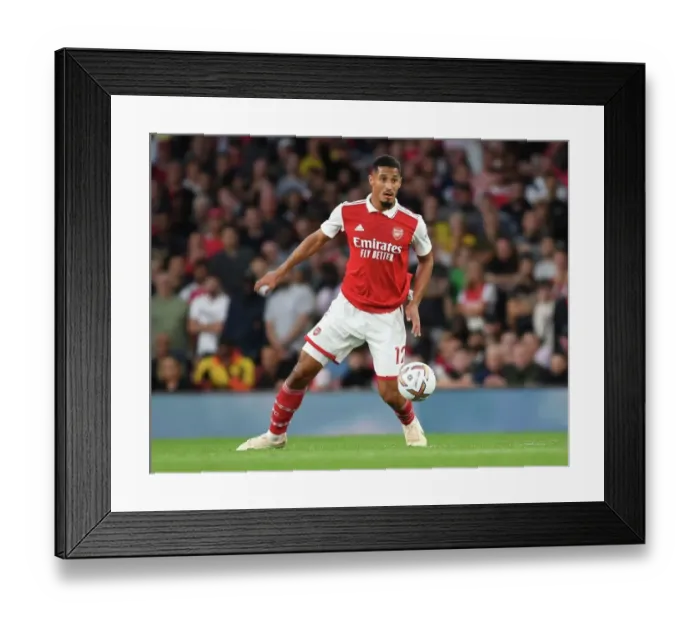 Framed Print : Arsenal vs Aston Villa: Saliba in Action at Emirates Stadium (2022-23) Framed Print : Arsenal vs Aston Villa: Saliba in Action at Emirates Stadium (2022-23)