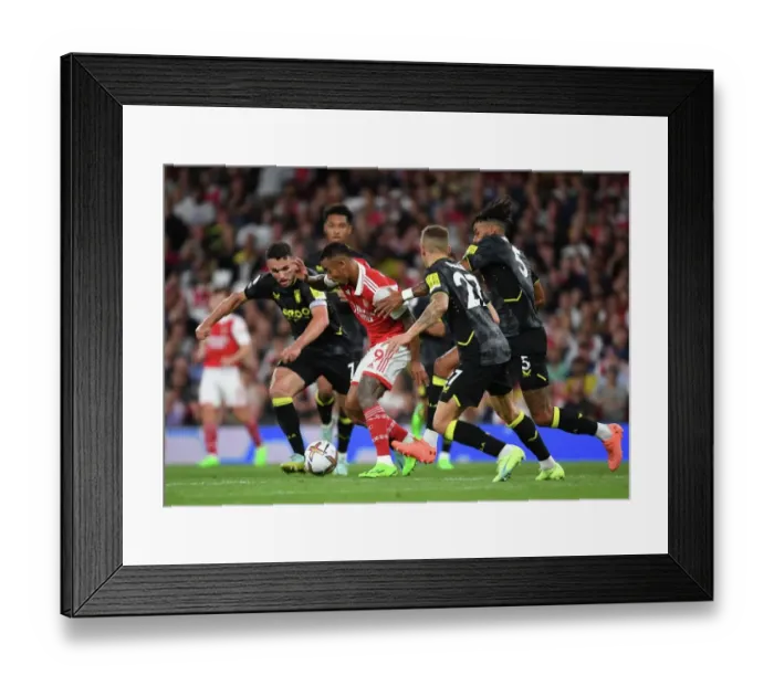 Framed Print : Arsenal's Gabriel Jesus Clashes with Mings and McGinn in Intense Aston Villa Showdown