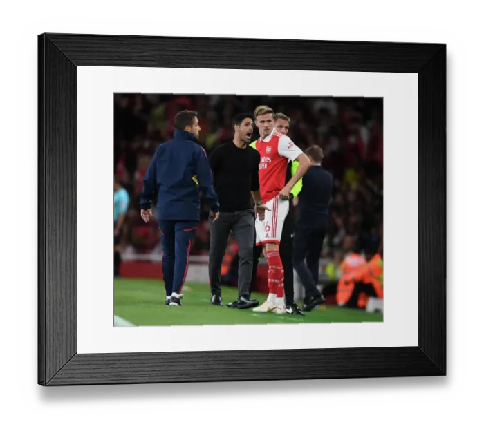 Framed Print : Arsenal Manager Mikel Arteta with Rob Holding: Arsenal FC vs Aston Villa, Premier League 2022-23 Framed Print : Arsenal Manager Mikel Arteta with Rob Holding: Arsenal FC vs Aston Villa, Premier League 2022-23