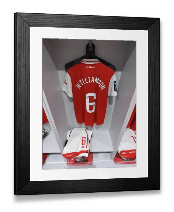 Framed Print : Arsenal WFC vs Brighton & Hove Albion WFC: Pre-Match Jerseys - Leah Williamson's Arsenal Shirt Framed Print : Arsenal WFC vs Brighton & Hove Albion WFC: Pre-Match Jerseys - Leah Williamson's Arsenal Shirt