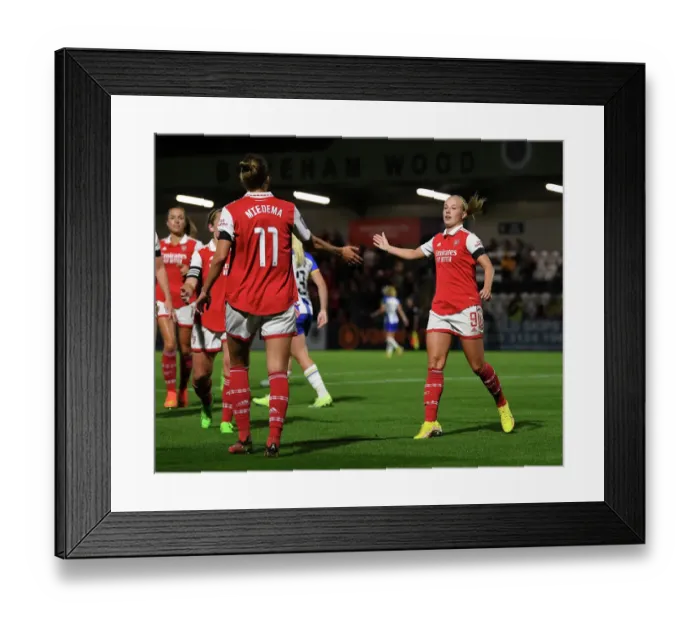 Framed Print : Arsenal Women's Super League: Unstoppable Hat-trick Duo - Beth Mead and Vivianne Miedema's Epic Celebration vs. Brighton & Hove Albion Framed Print : Arsenal Women's Super League: Unstoppable Hat-trick Duo - Beth Mead and Vivianne Miedema's Epic Celebration vs. Brighton & Hove Albion