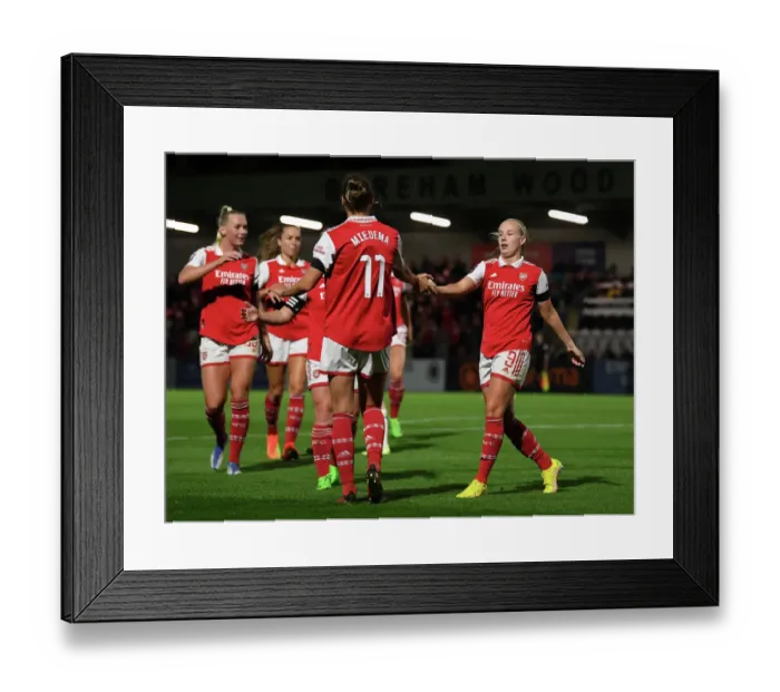 Framed Print : Arsenal Women's Super League: Beth Mead and Vivianne Miedema Celebrate Goals Against Brighton & Hove Albion Women